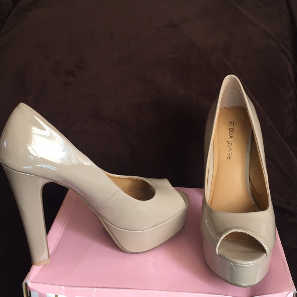 Nude open toe heels